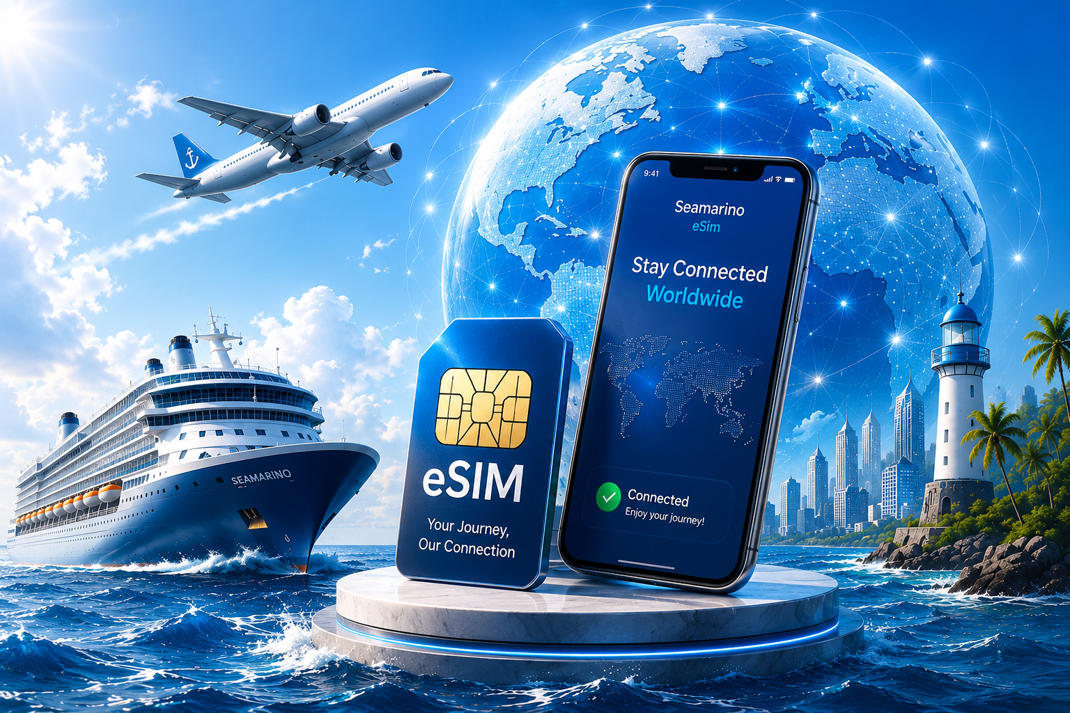 Seamarino eSIM global connectivity illustration